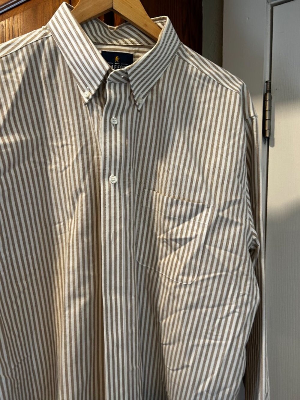 Stafford CoolMax Oxford White and Light Brown (Khaki) Stripped XL